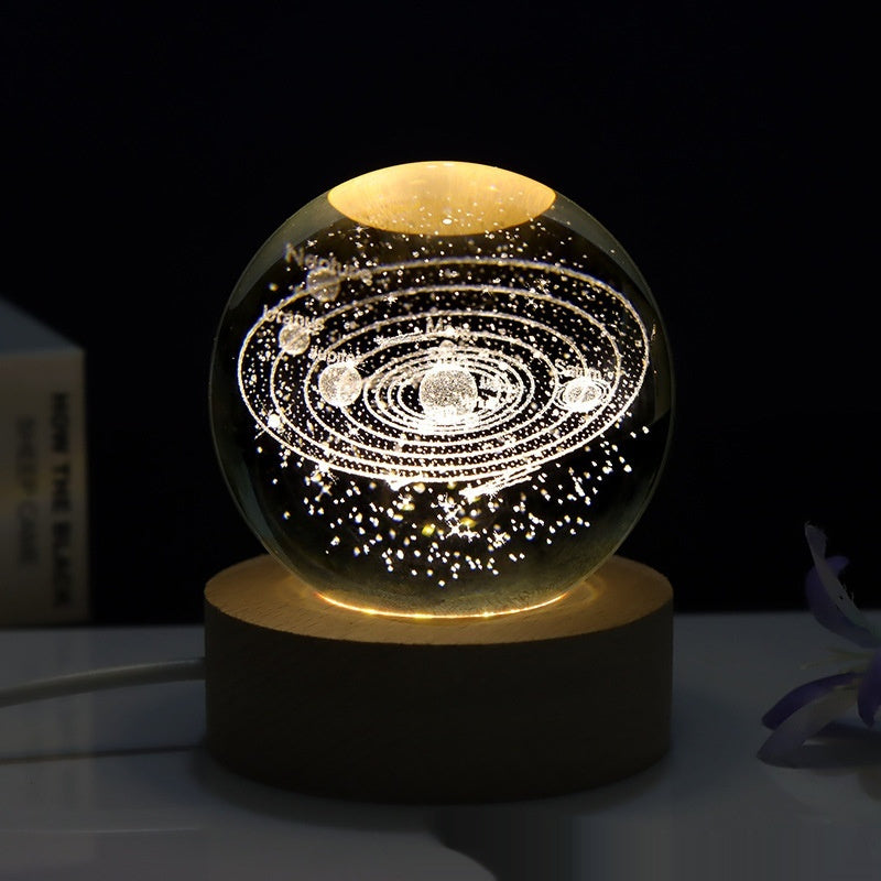 Creative 3D Laser Carved Crystal Ball Bedroom Small Night Lamp