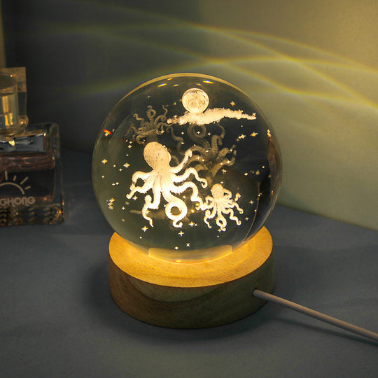 Luminous 3d Ocean Jellyfish Carved Crystal Ball Small Night Lamp