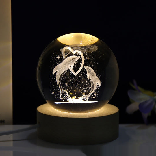 Creative 3D Laser Carved Crystal Ball Bedroom Small Night Lamp