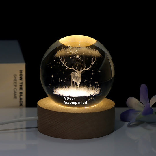 Creative 3D Laser Carved Crystal Ball Bedroom Small Night Lamp